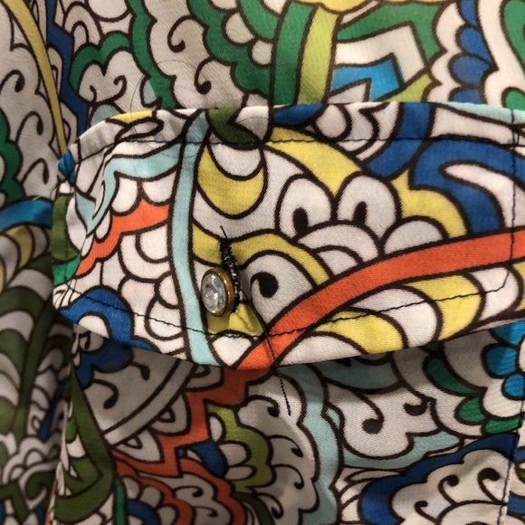 Sunny Leigh colourful button down shirt diamond buttons 3X Vneck roll up sleeves - Picture 2 of 11